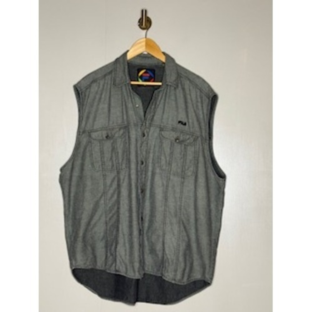 Fila Vintage Sleeveless Workwear Shirt Mens XXL Gray‎ Embroidered Logo